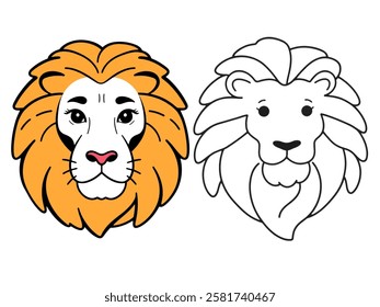 Illustration of lion’s mane, color and line art. Representing majesty and courage.