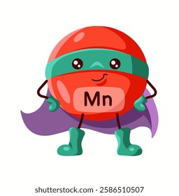 Illustration of a manganese superhero character with a red body, green mask, purple cape, and heroic pose, symbolizing strength and essential health benefits.