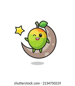 illustration of mango cartoon sitting on the half moon , cute style design for t shirt, sticker, logo element