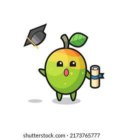 Illustration des Mango-Cartoons, der den Hut nach Abschluss wirft, süßes Design für T-Shirt, Aufkleber, Logo-Element