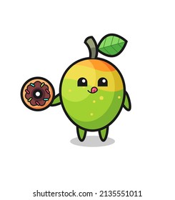 illustration of an mango character eating a doughnut , cute style design for t shirt, sticker, logo element