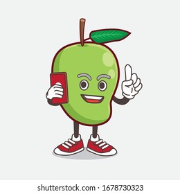 An illustration of Mango Fruit cartoon mascot character speaking on the phone