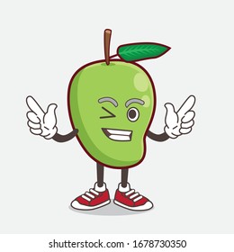 An illustration of Mango Fruit cartoon mascot character with Winking eye