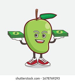 Eine Illustration von Mango Fruit Cartoon Maskottchen mit Geld auf Händen