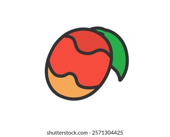 Illustration of mango fruit icon (line drawing color).