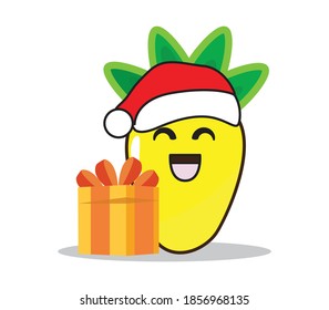 illustration of mango fruit mascot with santa christmas 