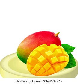 ilustración de frutos de mango en una placa