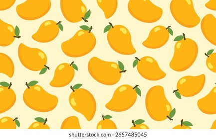 Ilustración de frutas de mango Diseño de patrón sin fisuras Decoración de fondo