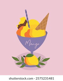 Illustration Mango Ice Cream Corn and Chocolate Bar Taste