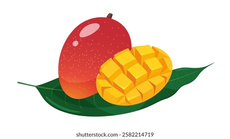 Illustration of a mango on a leaf