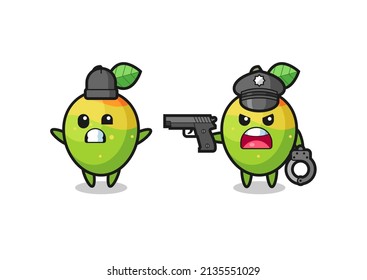illustration of mango robber with hands up pose caught by police , cute style design for t shirt, sticker, logo element