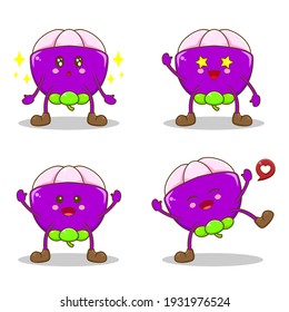 Illustration of mangosteen with kawaii expression