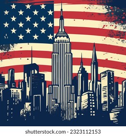 Illustration of Manhattan against the American flag EPS10