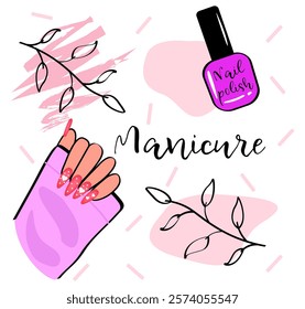 Illustration of manicure natural on white background.
