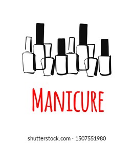 Illustration manicure objects, nail polish  in black  color
