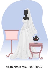 Illustration of a Mannequin Wearing a Bridal Gown