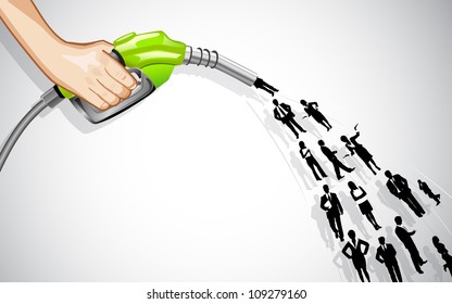 illustration of manpower coming out of petrol nozzle