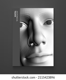 Illustration of an man's face created in polygonal style. 3D vector design for banner, flyer, poster, cover or brochure.