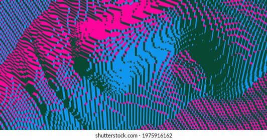 Illustration of an man's face created from small cubes. Anonymous social masking. Technology and robotics concept. Voxel art. 3D vector illustration.