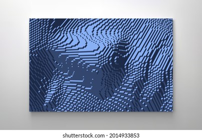Illustration of an man's face created from small cubes. Anonymous social masking. Technology and robotics concept. Voxel art. 3D vector illustration.