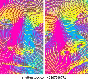 Illustration of an man's face created from small cubes. Anonymous social masking. Technology and robotics concept. Voxel art. 3D vector illustration.