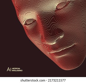 Illustration of an man's face created from small cubes. Anonymous social masking. Technology and robotics concept. Voxel art. 3D vector illustration.