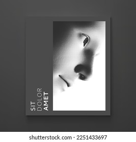 Illustration of an man's face created from small particle. Pixel art. 3D vector design for banner, flyer, poster, cover or brochure.