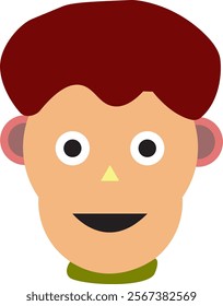 Illustration of a man's face. Light brown hair. With a smiling expression. Use of children's school book characters