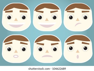 Illustration of a man's face with various expressions.