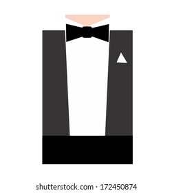 Illustration of a man's formal attire, black bow tie 