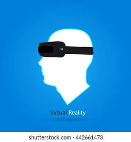 Illustration of a man's head and a virtual reality headset.