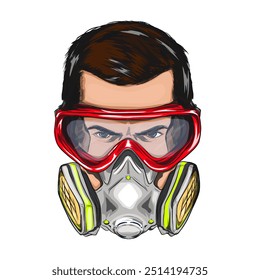 illustration of a man's head wearing a gas mask without a background