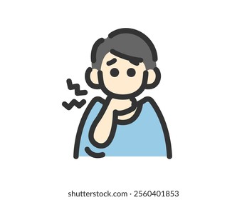 Illustration of a man's icon (color line drawing) with a sore throat.