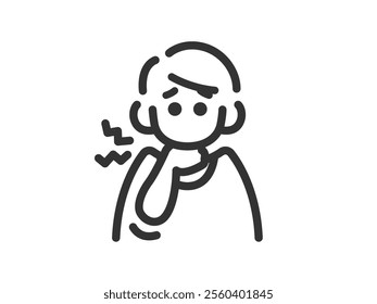 Illustration of a man's icon (line drawing) with a sore throat.