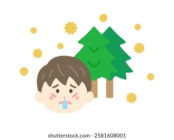 Illustration of a man's icon with severe hay fever.