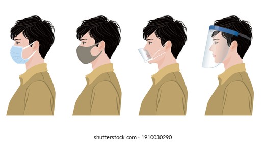 Illustration of a man's profile . Virus infection countermeasures.