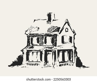 Illustration of a mansion, a large house, sketch