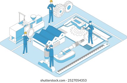 Illustration of manufacturing plant and measuring equipment
