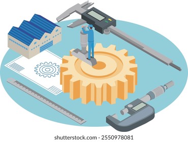 Ilustração de fabricação e medição de produtos