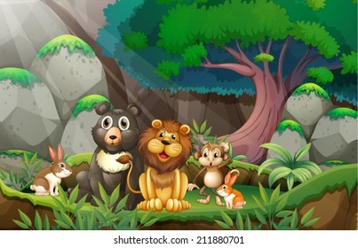 Illustration of many animals in the jungle