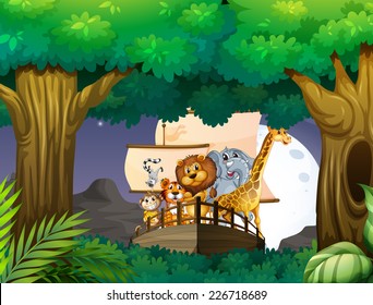 illustration of many animals in the jungle