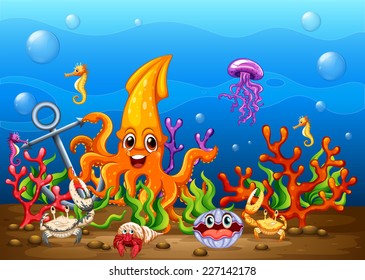 illustration of many animals underwater