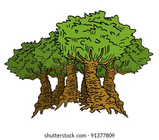 Illustration of many big trees