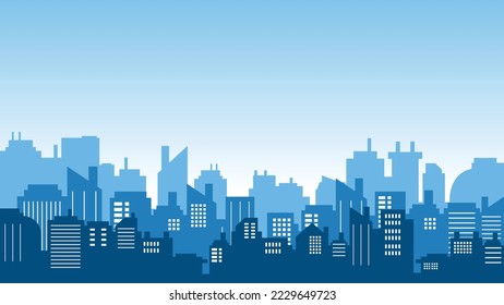 Illustration of many buildings in the city with blue sky gradient