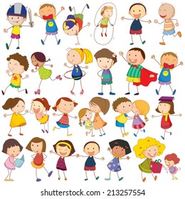 Illustration of many children in actions