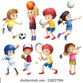 Illustration of many children doing sports