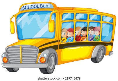 Illustration of many children on a school bus