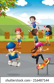 Illustration of many children playing in a playground