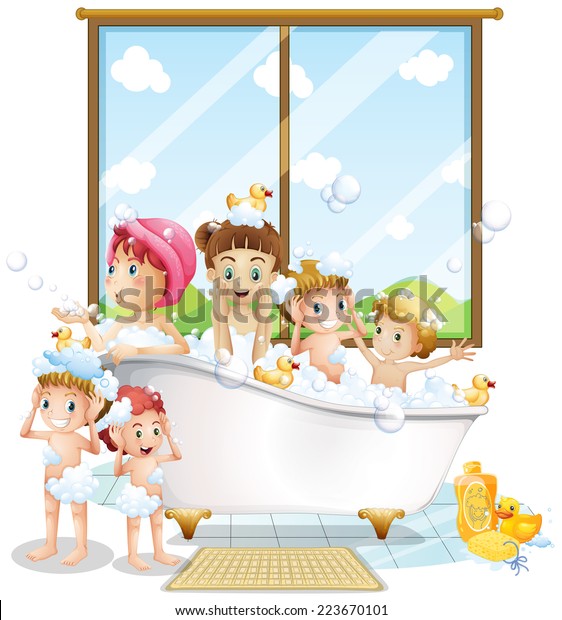 Illustration Many Children Taking Bath Stock Vector (Royalty Free ...