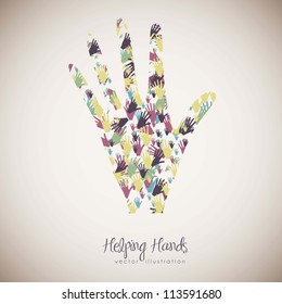 illustration of many color hands, making a big hand, concept of diversity, vector illustration